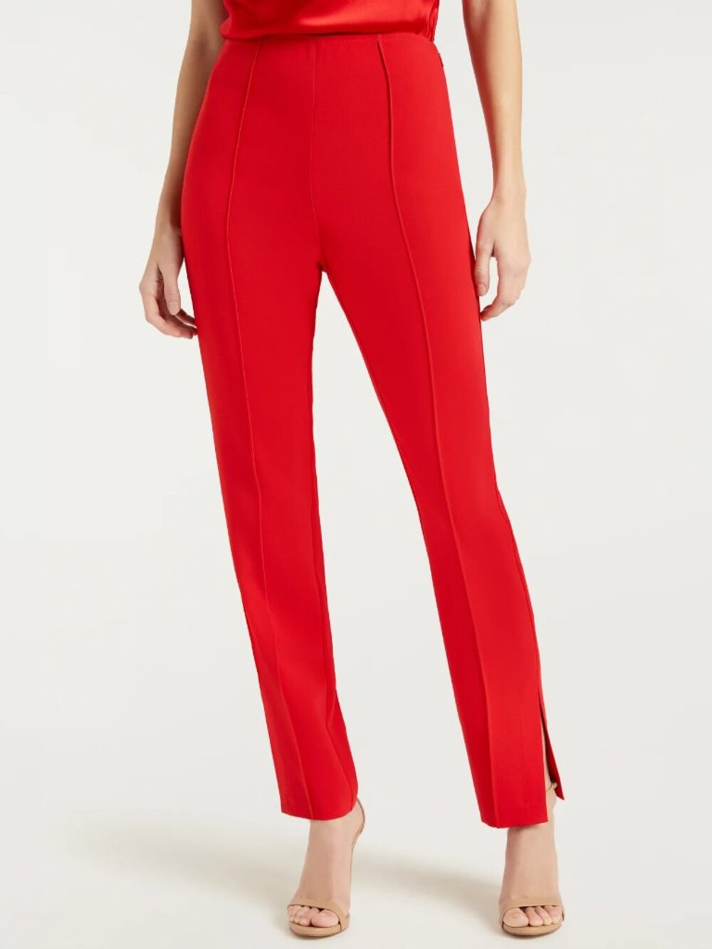 Cinq à Sept 'Brianne' Pintuck Crepe Slit-Ankle Pants, Ruby Red